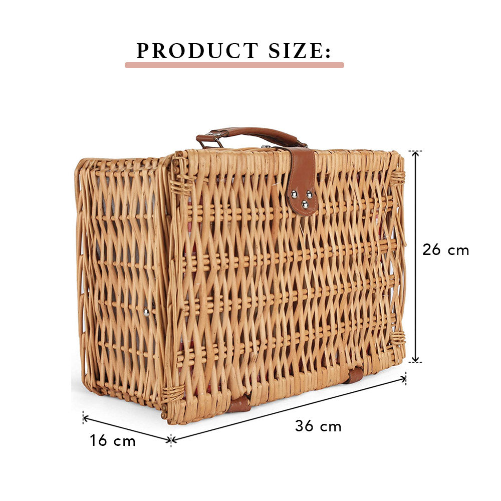Picnic Basket with Cooler Bag for 2-People - Red Checkered Design