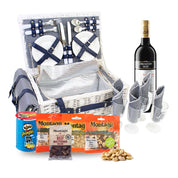 Picnic Basket with Foldable Picnic Blanket for 4-Person - Navy Lines Design