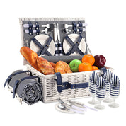 Picnic Basket with Foldable Picnic Blanket for 4-Person - Navy Lines Design