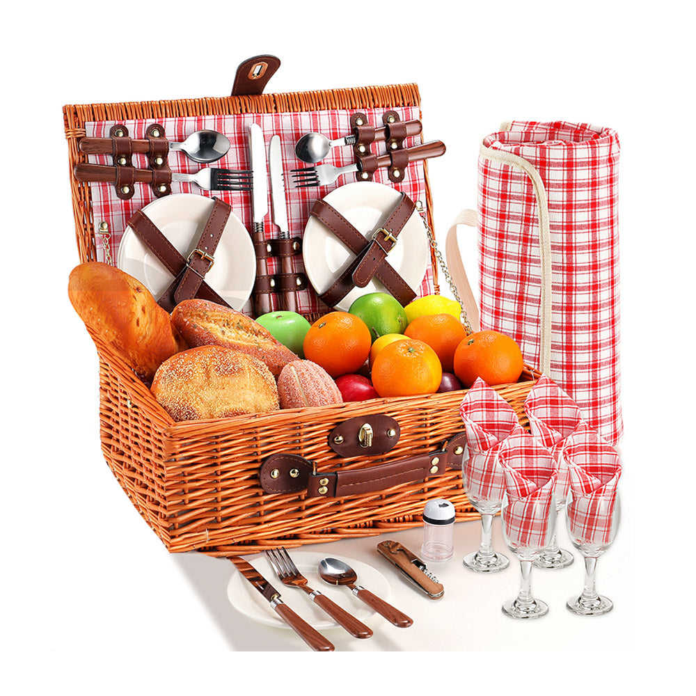 Picnic Basket with Foldable Picnic Blanket for 4-Person