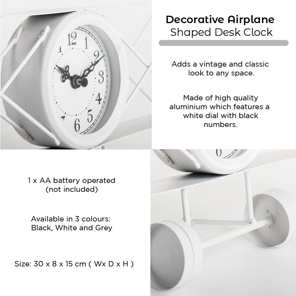 Horloge de table - Forme d'avion en métal