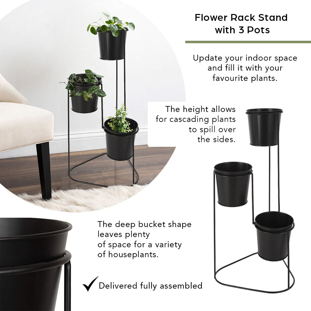 Flower Rack Stand with 3 Pots - Metal - 46.5cm