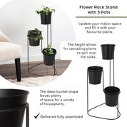 Flower Rack Stand with 3 Pots - Metal - 46.5cm