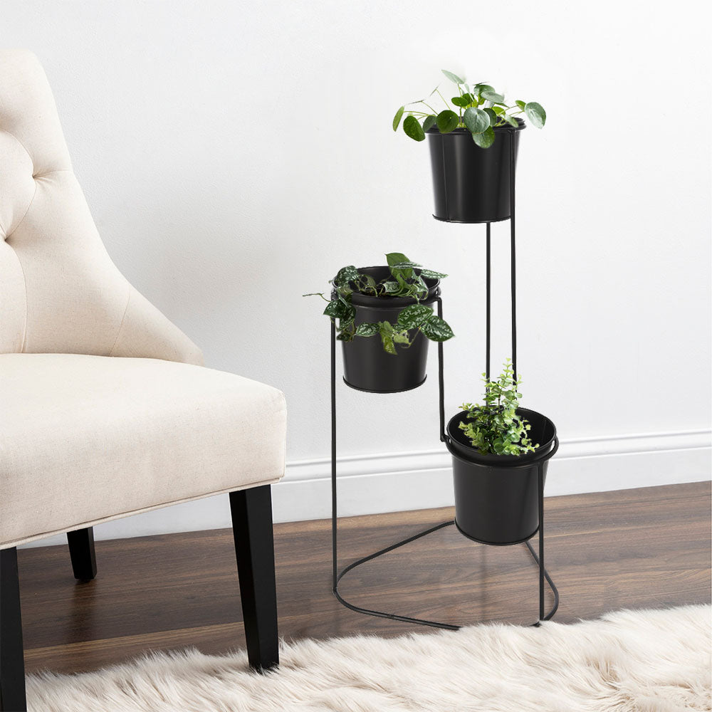 46.5cm Metal flower rack stand with 3 pots stand set is industrial by nature. These planters make the perfect addition to a refined interior. Durable and long-lasting. Display up to 3 different plants. Removable pot plants on the stand. 3 x Pots. 1 x Stand. Total size: 23.5 x 22 x 46.5cm. Pot size: 11 x 11 x 10cm. Eco lifestyle online shop QD1000540