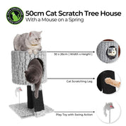 Cat House with Scratch Pad & Toy Mouse on Spring - 50cm