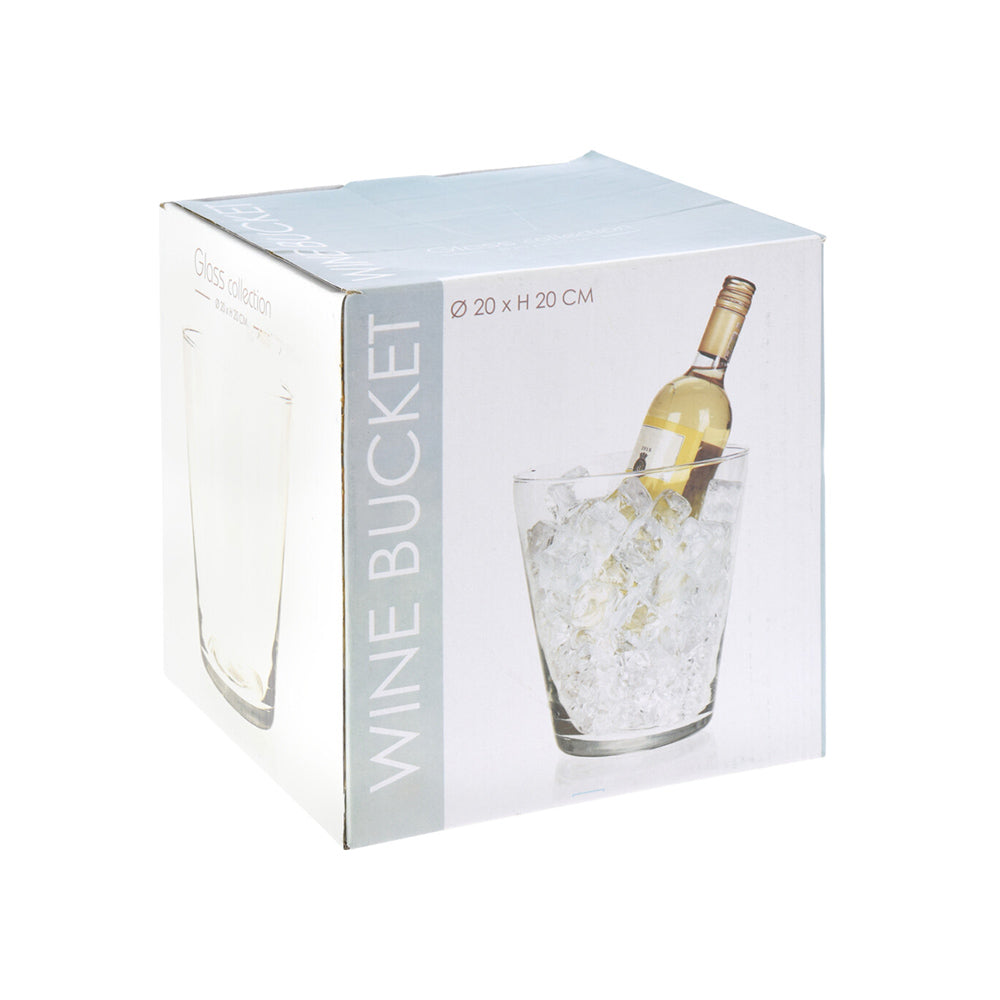 Glass Wine Cooler Ice Bucket 20cm perfect for chilling and serving wine and champagne. The ice cooler is lightweight, thickness is enough to keep it cool for longer and make it more durable than a regular ice bucket. Perfect for weddings, parties, bars, and home bars and makes a good gift. Size: 20 x 20 x 20cm. YE1000290 eco lifestyle online shop