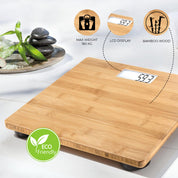 Eco-friendly bamboo personal weight scale with LCD display helps you keep track of your weight. The scale measures 30 x 30 x 3cm and has 4 non-slip buttons on the bottom of the weight, which keep the scale in place. The digital scale works with 2 x AAA 1.5V batteries. The maximum weight of the personal scale is 180kg. Eco lifestyle online shop YM3000030