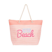 Beach Tote Bag with Rope Handles Striped "On The Beach" Design