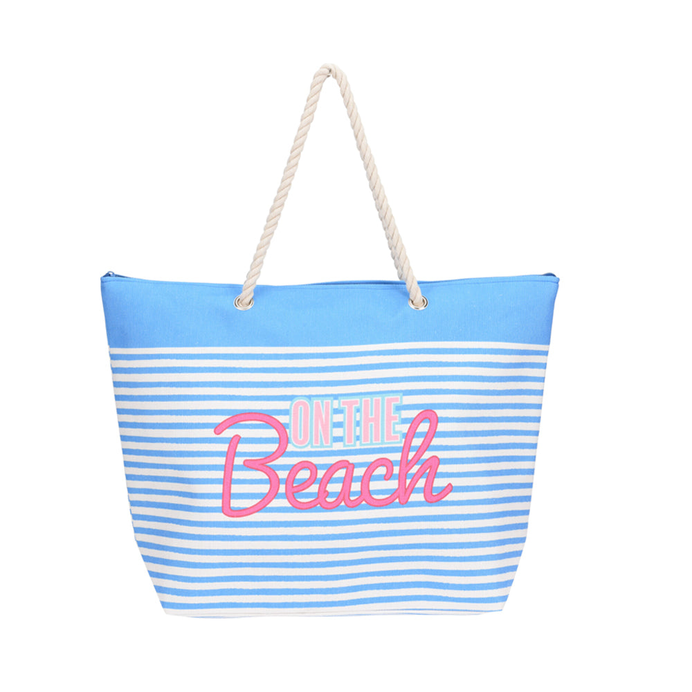 Beach Tote Bag with Rope Handles Striped "On The Beach" Design